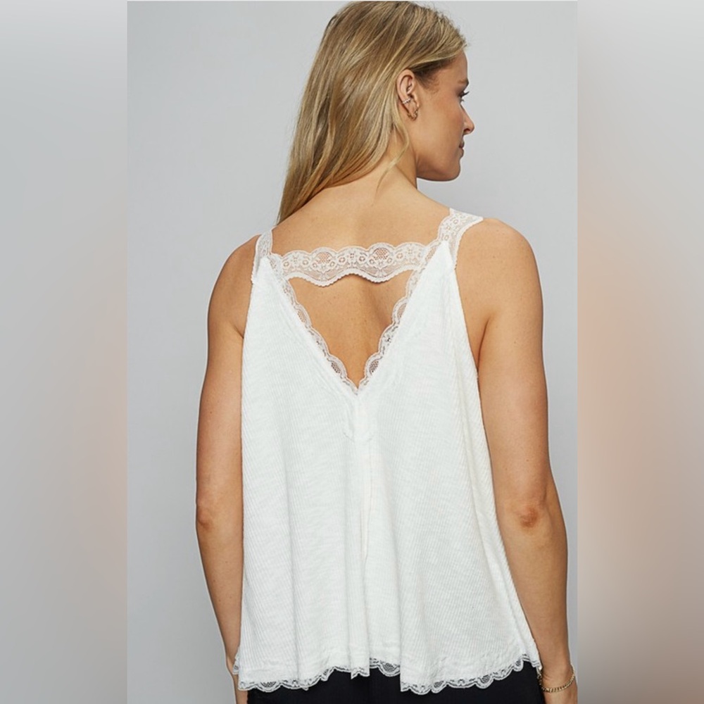302B-RASBERRY ROSE. Lace Trim Ribbed Long Tank - Picture 4 of 6